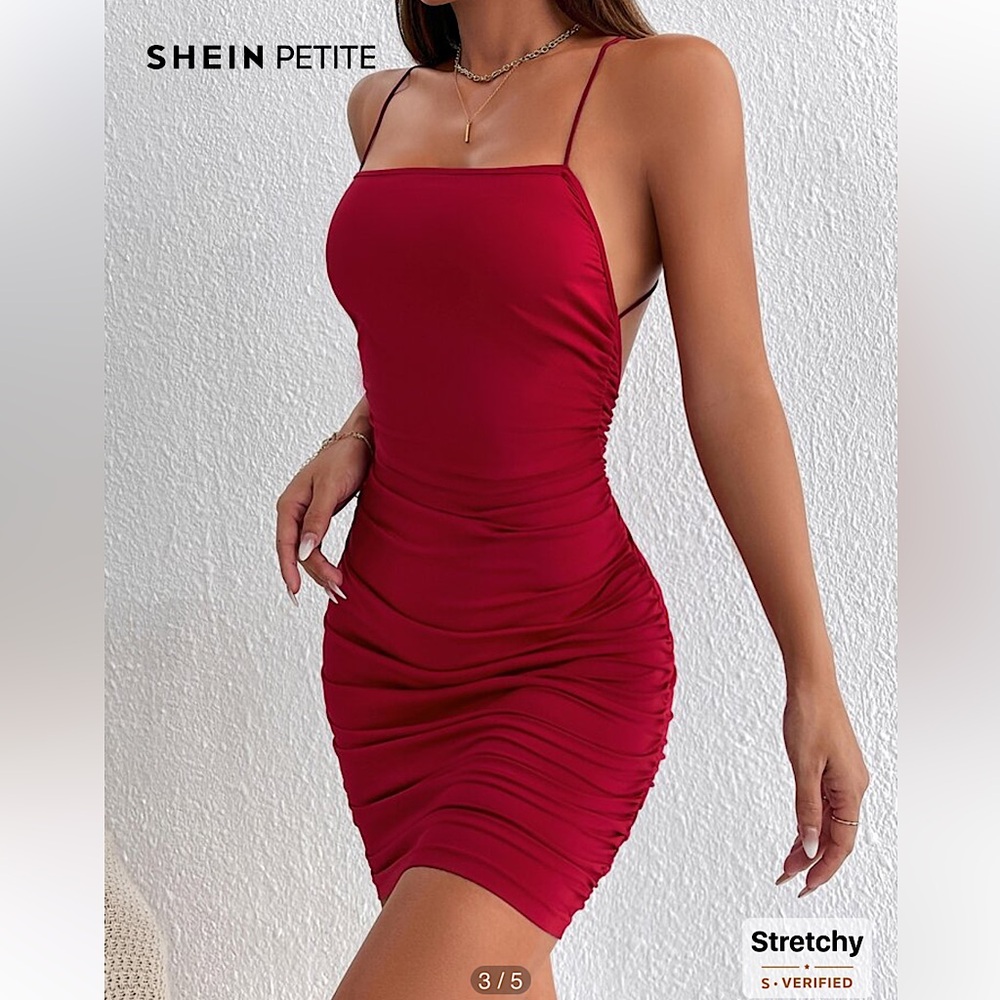 SHEIN | Crisscross backless ruched bodycon dress - Petite